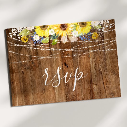Rustic Sunflower String Lights Wedding RSVP Briefkaart