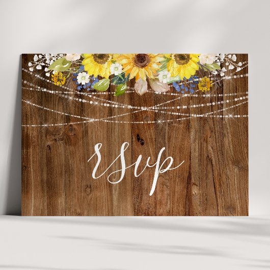Rustic Sunflower String Lights Wedding RSVP Briefkaart