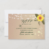 Rustic Sunflower String Lights Wedding RSVP Kaart (Voorkant)