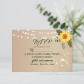 Rustic Sunflower String Lights Wedding RSVP Kaart (Staand voorkant)