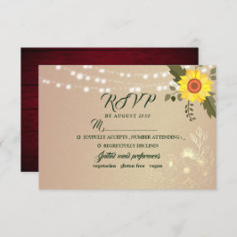 Rustic Sunflower String Lights Wedding RSVP Kaart