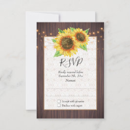 Rustic Sunflower String Lights Wedding RSVP Kaartje