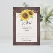 Rustic Sunflower String Lights Wedding RSVP Kaartje (Staand voorkant)