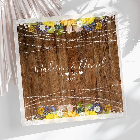 Rustic Sunflower String Lights Wedding Servet