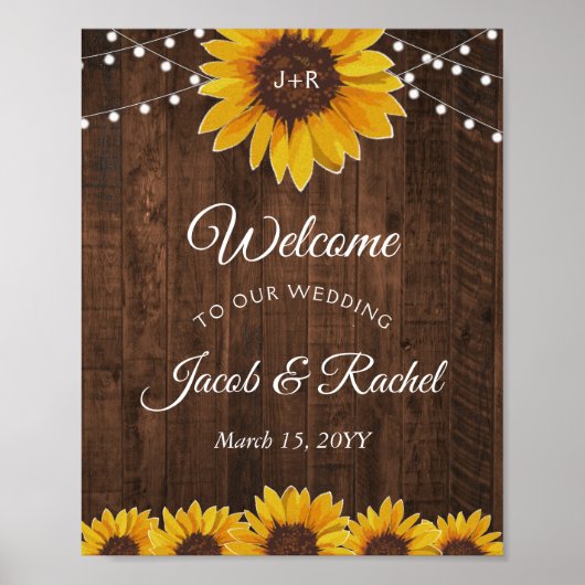 Rustic Sunflower String Lights Welkom Weddenschap Poster (Voorkant)