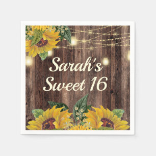 Rustic Sunflower String Lights Wood Sweet 16 Servet
