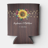 Rustic Sunflower String Lights Wood Wedding Blikjeskoeler (Voorkant)