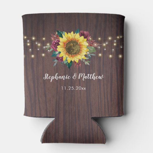 Rustic Sunflower String Lights Wood Wedding Blikjeskoeler (Achterkant)