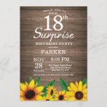 Rustic Sunflower Surprise 18th Birthday Invitation Kaart<br><div class="desc">Rustic Sunflower Surprise 18th Birthday Invitation. Floral Flowers en Rustic Wood Background landretro. Vrouwendag. 12e 13e 15e 16e 18e 21e 30e 40e 50e 60e 70e 90e 100e, om het even welke leeftijd. Afdrukbaar digitaal. Voor verdere aanpassing, te klikken gelieve de knoop "van de Aanpassing het"en ons ontwerphulpmiddel te gebruiken om...</div>