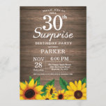 Rustic Sunflower Surprise 30th Birthday Invitation Kaart<br><div class="desc">Rustic Sunflower Surprise 30th Birthday Invitation. Floral Flowers en Rustic Wood Background landretro. Vrouwendag. 12e 13e 15e 16e 18e 21e 30e 40e 50e 60e 70e 90e 100e, om het even welke leeftijd. Afdrukbaar digitaal. Voor verdere aanpassing, te klikken gelieve de knoop "van de Aanpassing het"en ons ontwerphulpmiddel te gebruiken om...</div>