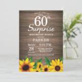 Rustic Sunflower Surprise 60th Birthday Invitation Kaart (Staand voorkant)