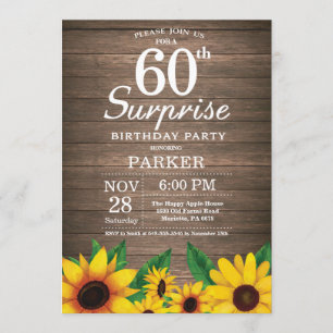 Rustic Sunflower Surprise 60th Birthday Invitation Kaart