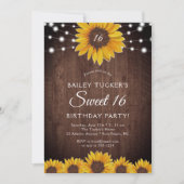 Rustic Sunflower Sweet 16 Birthday String Lights I Kaart (Voorkant)