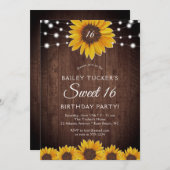 Rustic Sunflower Sweet 16 Birthday String Lights I Kaart (Voorkant / Achterkant)