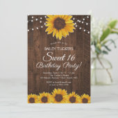 Rustic Sunflower Sweet 16 Birthday String Lights Kaart (Staand voorkant)
