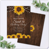 Rustic Sunflower Sweet 16 Birthday String Lights Kaart