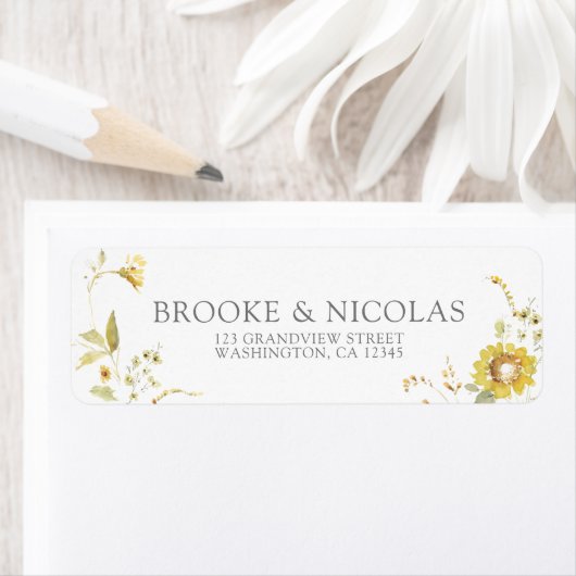 Rustic Sunflower Tandem Bicycle Waterverf Wedding Etiket (Insitu)