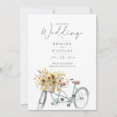 Rustic Sunflower Tandem Bicycle Waterverf Wedding Kaart (Voorkant)