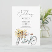 Rustic Sunflower Tandem Bicycle Waterverf Wedding Kaart (Staand voorkant)