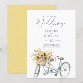 Rustic Sunflower Tandem Bicycle Waterverf Wedding Kaart