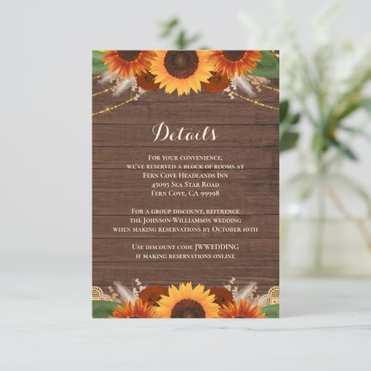 Rustic Sunflower Terracotta Roos Wedding Details Informatiekaartje (Staand voorkant)
