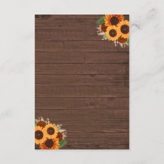 Rustic Sunflower Terracotta Roos Wedding Details Informatiekaartje (Achterkant)