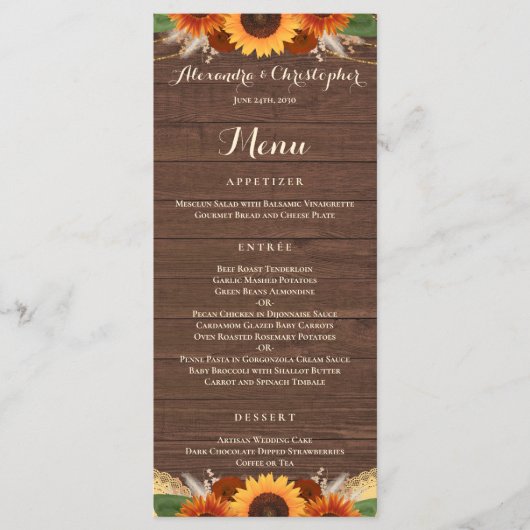 Rustic Sunflower Terracotta Rozen Boho Wedding Menu (Voorkant)