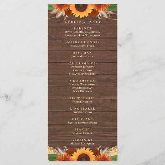 Rustic Sunflower Terracotta Rozen Boho Wedding Programmakaart (Achterkant)