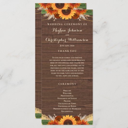 Rustic Sunflower Terracotta Rozen Boho Wedding Programmakaart (Voorkant / Achterkant)