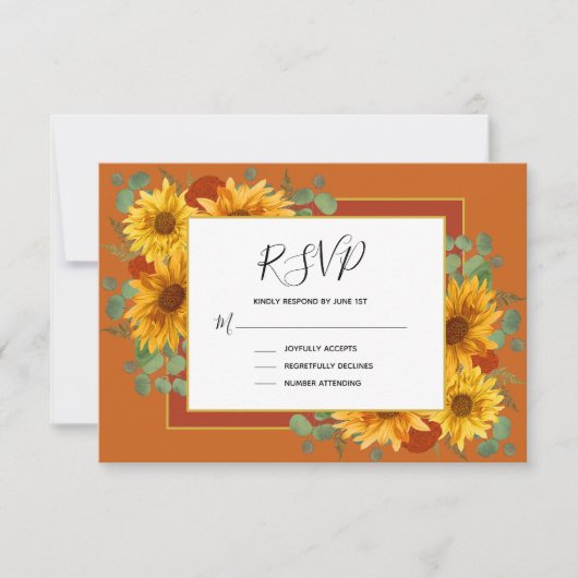 Rustic Sunflower Terracotta Rozen Country Weddensc RSVP Kaartje (Voorkant)