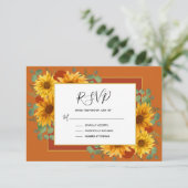 Rustic Sunflower Terracotta Rozen Country Weddensc RSVP Kaartje (Staand voorkant)