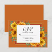 Rustic Sunflower Terracotta Rozen Country Weddensc RSVP Kaartje (Voorkant / Achterkant)