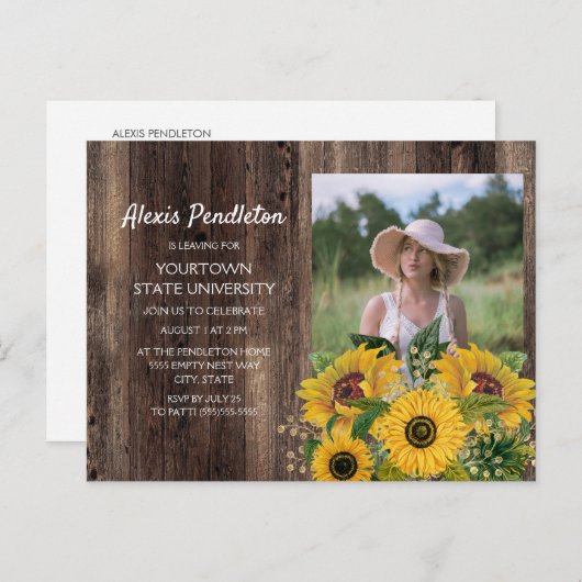 Rustic Sunflower Trunk Party Dorm Shower Uitnodiging Briefkaart (Voorkant / Achterkant)