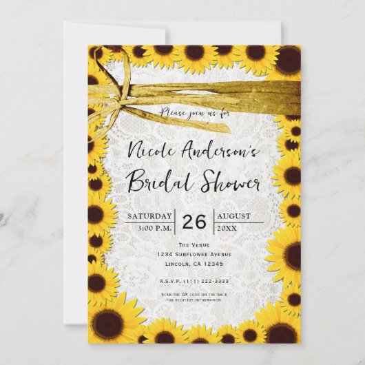 Rustic Sunflower Twine Bridal Wedding Invitting Kaart (Voorkant)