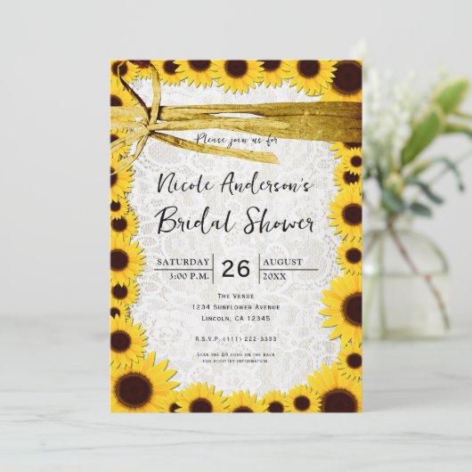 Rustic Sunflower Twine Bridal Wedding Invitting Kaart (Staand voorkant)