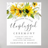 Rustic Sunflower Unplugged Wedding Ceremony Sign Poster (Voorkant)