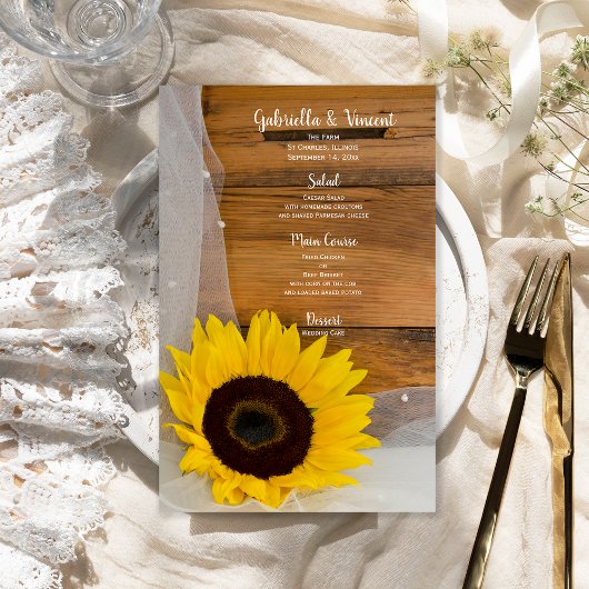 Rustic Sunflower Veil Country Barn Wedding Menu