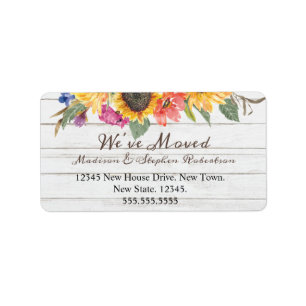 Rustic Sunflower Verhuizen Nieuwe   Adreswijziging Etiket