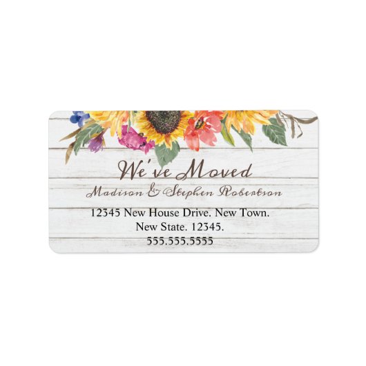 Rustic Sunflower Verhuizen Nieuwe | Adreswijziging Etiket (Voorkant)