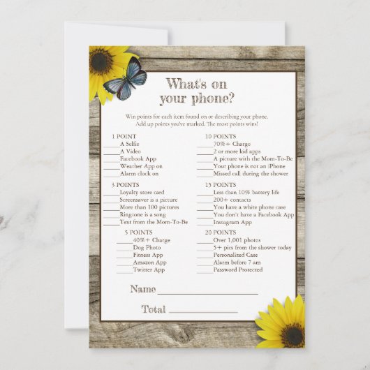 Rustic Sunflower Wat is er op je Baby shower? Kaart (Voorkant)