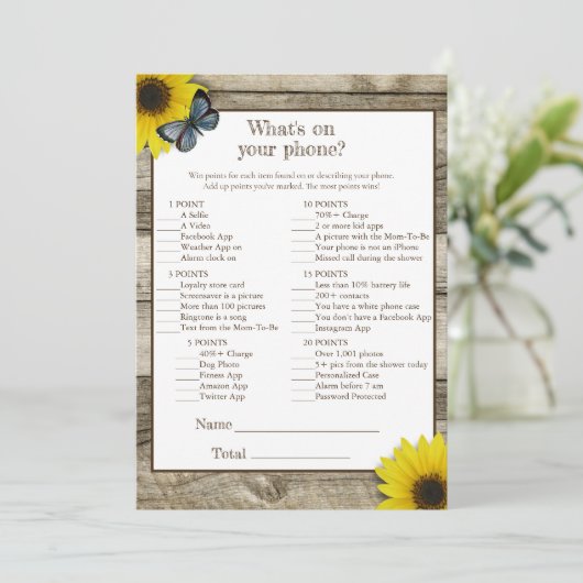 Rustic Sunflower Wat is er op je Baby shower? Kaart (Staand voorkant)