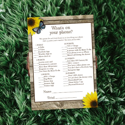 Rustic Sunflower Wat is er op je Baby shower? Kaart