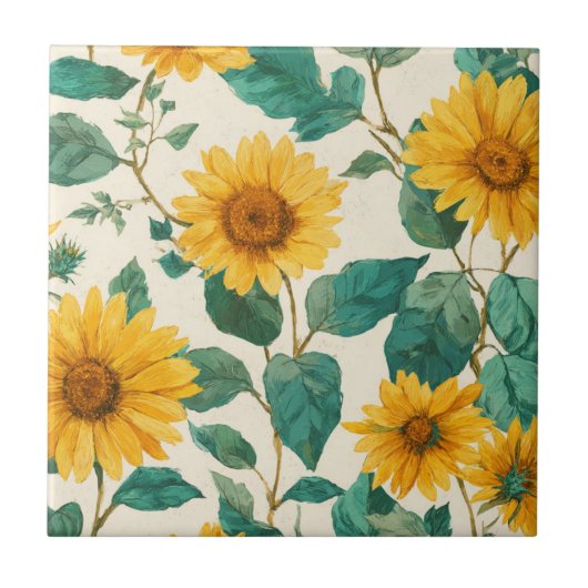 Rustic Sunflower Watercolor Floral Farmhouse Tegeltje (Voorkant)