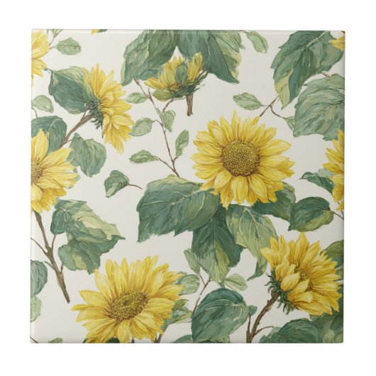 Rustic Sunflower Watercolor Floral Farmhouse Tegeltje (Voorkant)