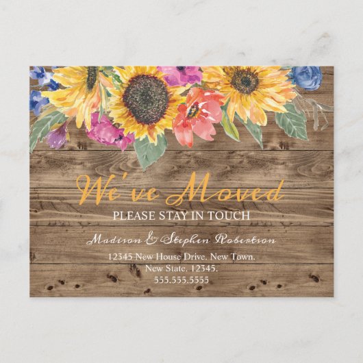 Rustic Sunflower We hebben ons verplaatst | Adres  Briefkaart (Voorkant)