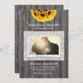 Rustic Sunflower Weathered Wood Photo Weddenschap Kaart (Voorkant / Achterkant)
