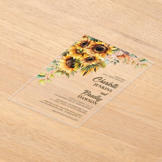 Rustic Sunflower Wedding Acryl Uitnodigingen (Laagn)