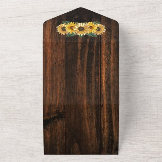 Rustic Sunflower Wedding All In One Uitnodiging (Buitenkant)