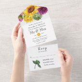Rustic Sunflower Wedding All In One Uitnodiging (Afscheurbaar)