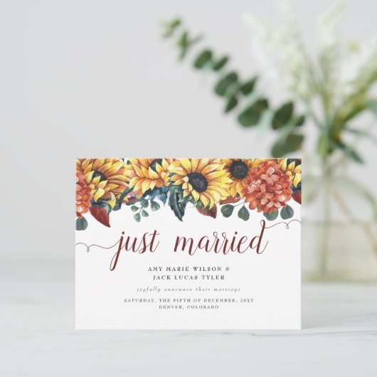 Rustic Sunflower Wedding Announding Briefkaart (Staand voorkant)